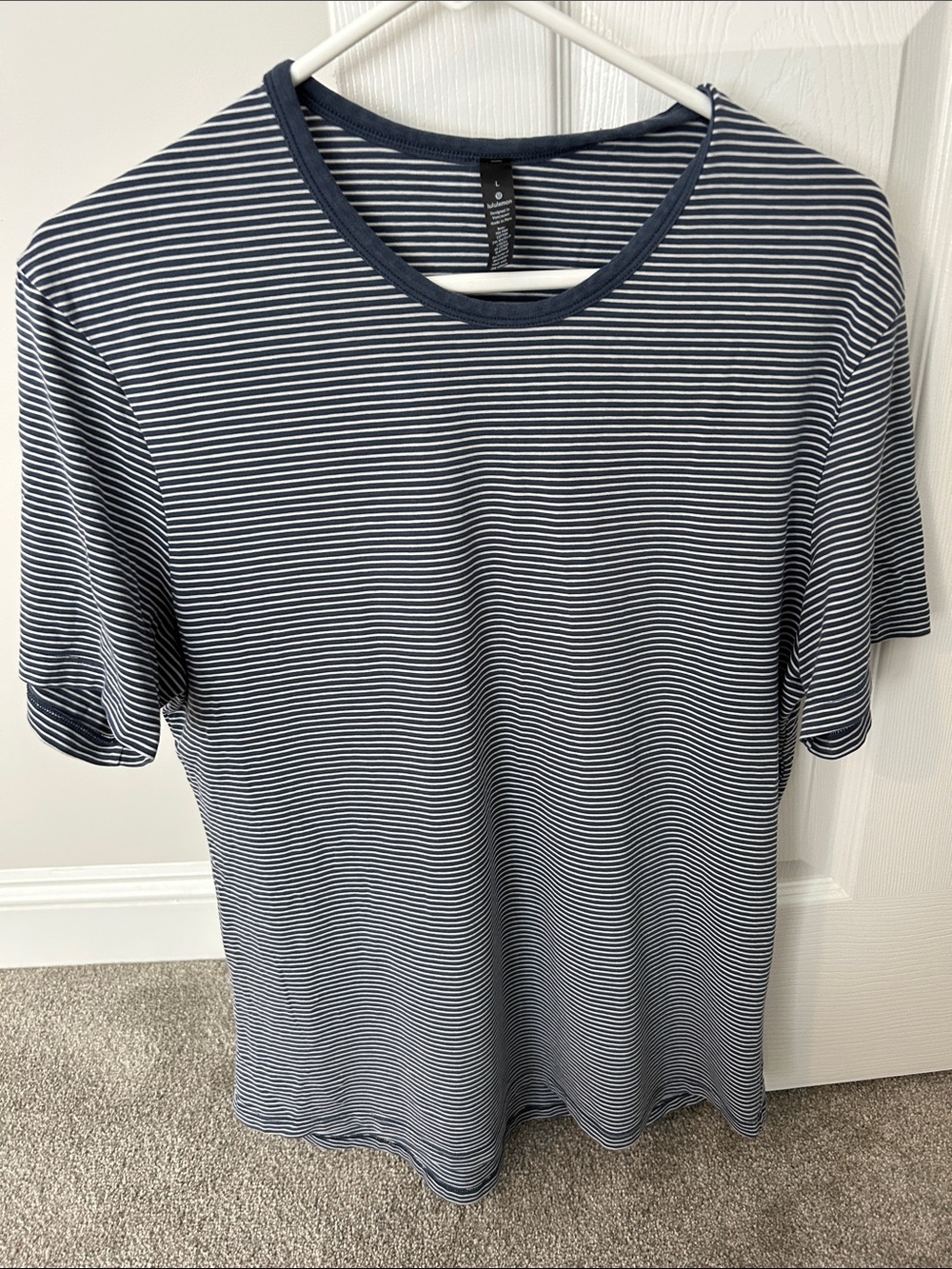 lululemon athletica Navy & White Striped Short Sleeve Crew